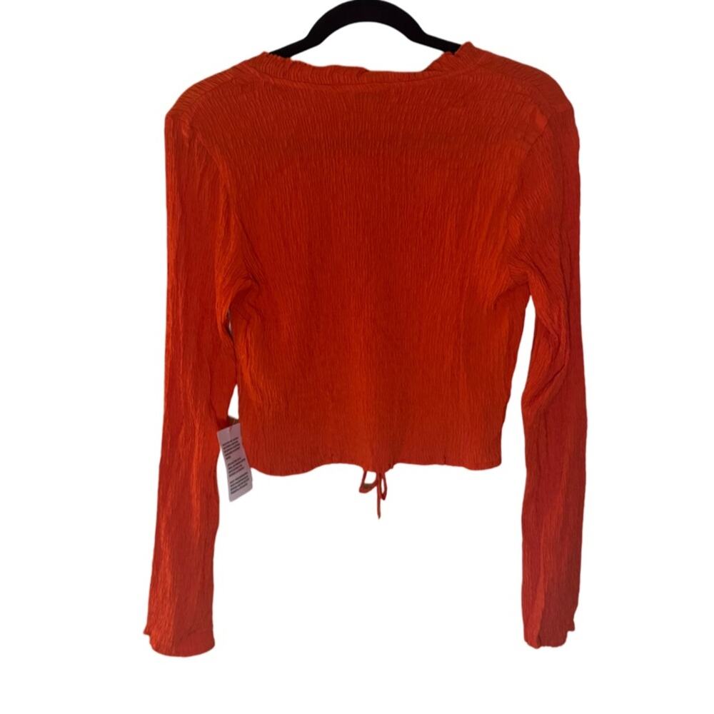 Topshop Crinkle Ruched Lace Long Sleeve Top - Clementine Orange Size 6 - Picture 5 of 6